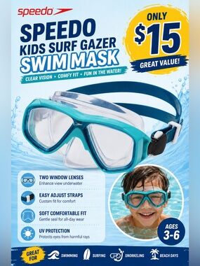 Speedo Kids Surf Gazer Swim Mask Teal and Blue Age 3-6